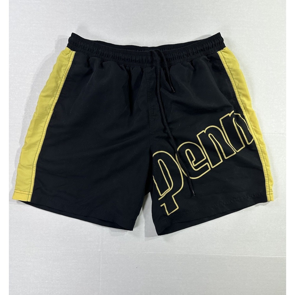 Penn Black Yellow Athletic Shorts Swim Trunks Mesh Lined Size M 18" Outseam
